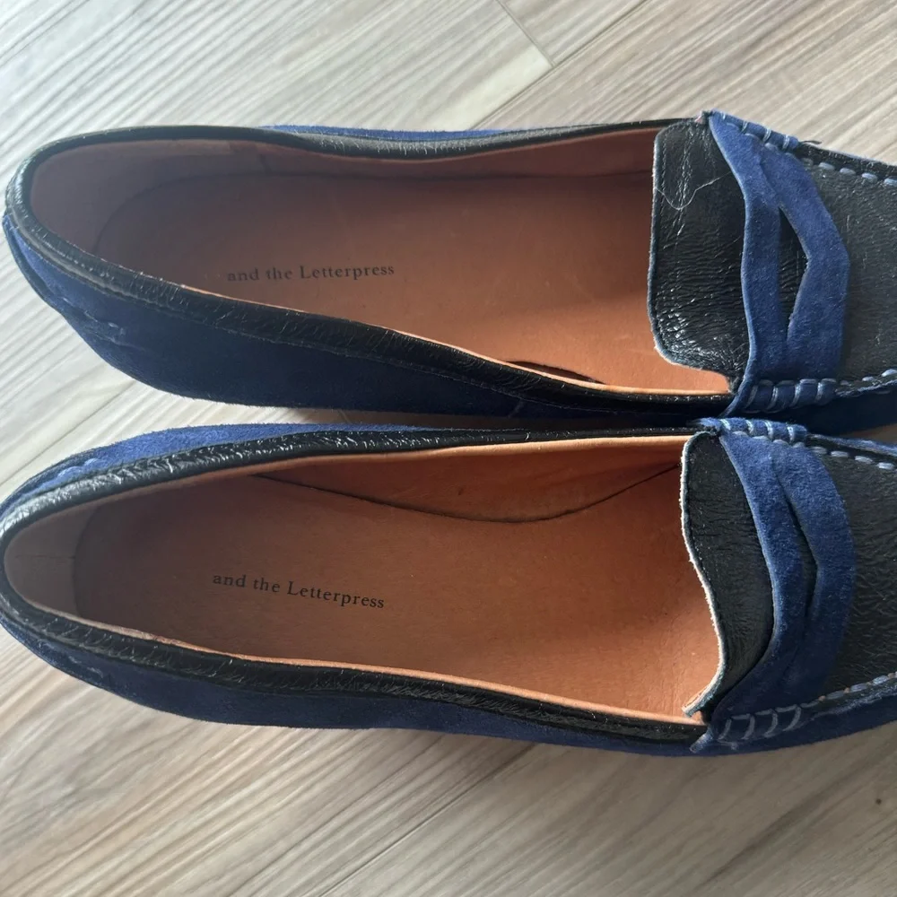 Pilcro and the Letterpress Navy Blue and Black Suede Leather Loafers